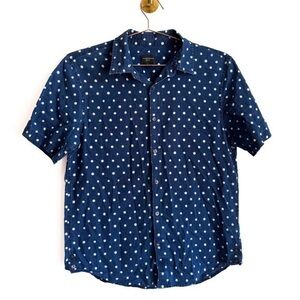 Club Monaco Short Sleeve Polka Dot Shirt Denim Blue M